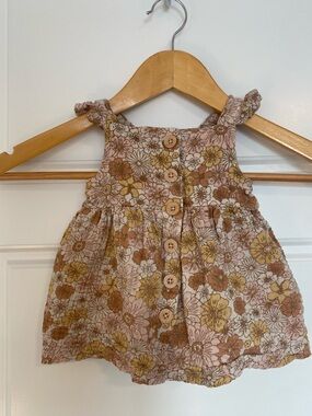 Rabbit + Bear Organic Size 6-9 Months Baby Floral Button Front Dress Pink Brown